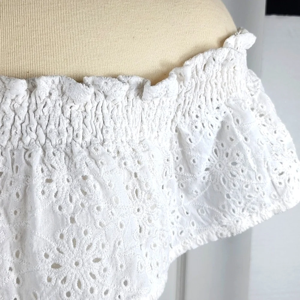 Eyelet off shoulder Top, 100% cotton Size L White - Picture 3 of 9